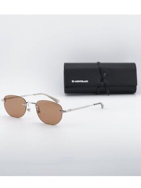 Montblanc MB0303S 003 Square Sunglasses - Silver/Brown